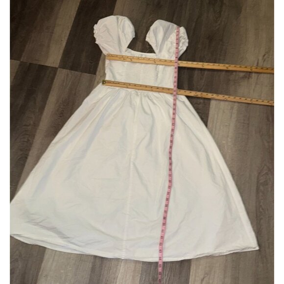 White Puff Sleeve Midi Dress With Shirred Bodice - Picture 12 of 14